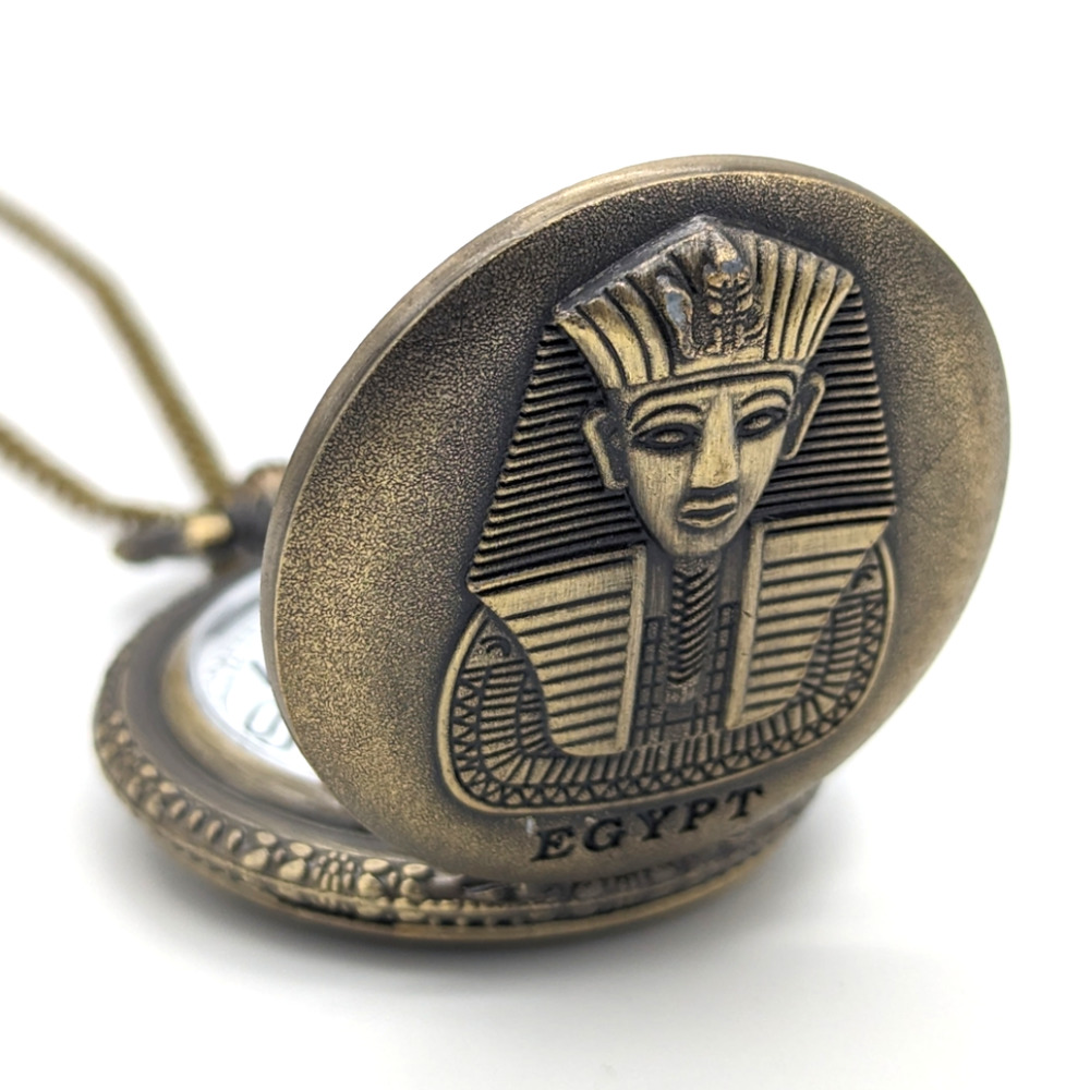 Egyptian Pharaoh Pocket Watch NEW Necklace Bronze Chain Retro Pendant Egypt Gift - Picture 5 of 7